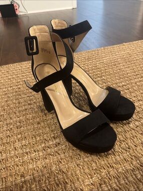 Pavement Black Suede Platform Block Heel Sandals